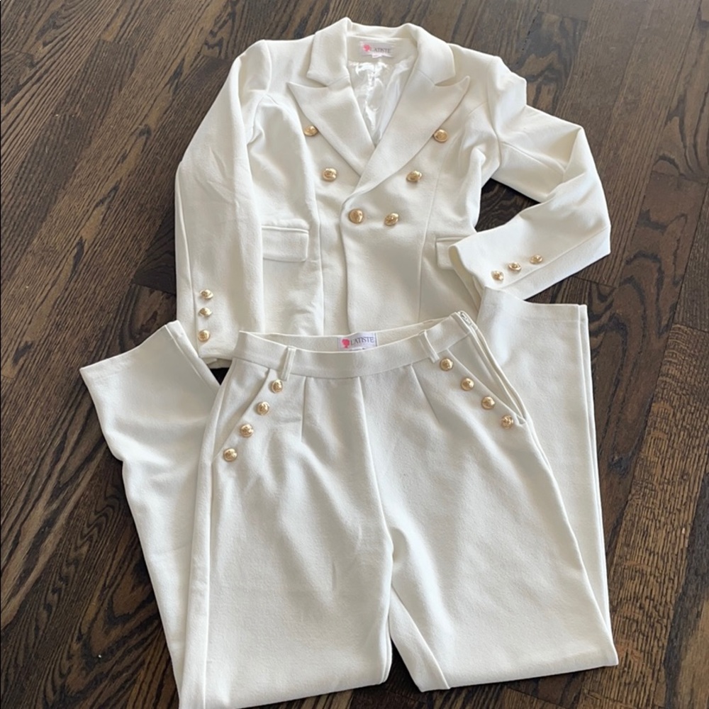 L’atiste White PantSuit with Gold Buttons